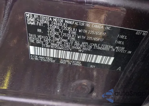 2016 Toyota Rav4 Le z USA, uszkodzony, nr VIN 2T3BFREV5GW453374